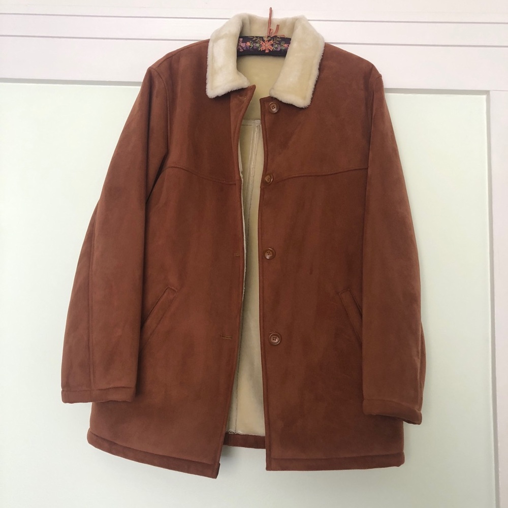 Vintage brown tan faux sheepskin jacket